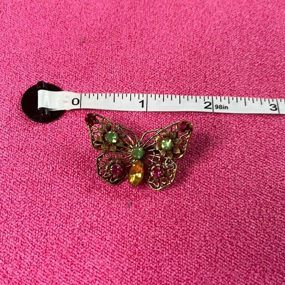 Vintage Delicate Gold Tone Butterfly With Rhinestones - Picture 3 of 5